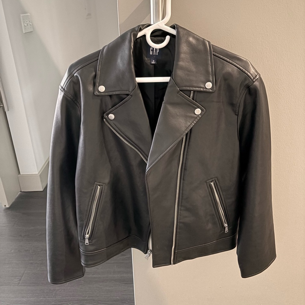 GAP Black Faux Leather Moto Jacket
